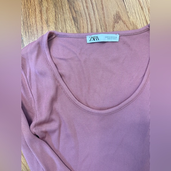 Long Sleeve Mauve Ribbed Zara Bodysuit - Picture 6 of 8